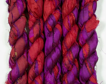 Sari Silk Ribbon (100g/50yards) - Violet/Burgundy Shades #1048