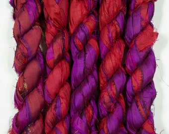 Sari Silk Ribbon (100g/50yards) - Violet/Burgundy Shades #1048