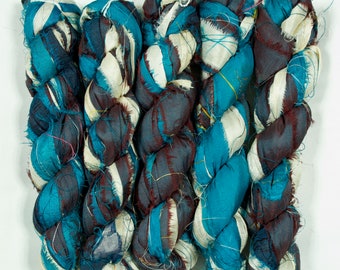 Sari Silk Ribbon (100g/50yards) - Blue/Cream Shades #1041