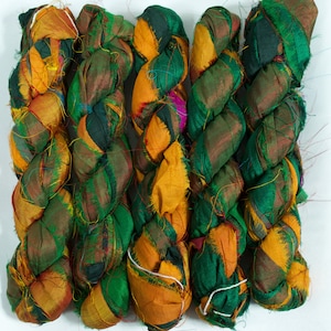Sari Silk Ribbon (100g/50yards) -Orange/Fir Shades #1006