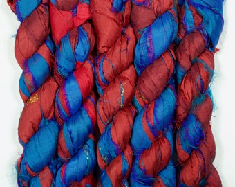 Sari Silk Ribbon (100g/50yards) - Blue/Red shades #1070
