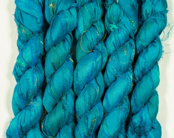 Sari Silk Ribbon (100g/50yards) - Turquoise Shades #1045