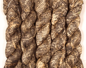 Sari Silk Ribbon (100g/50yards) - Beige with Black Imprints #1044