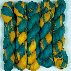 Sari Seidenband (100g/50yards) - Grün/Orange Farbtöne #982