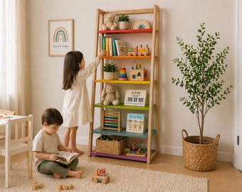 DIY Angled Ladder Shelf Plans | Kids Rainbow Toy Storage PDF