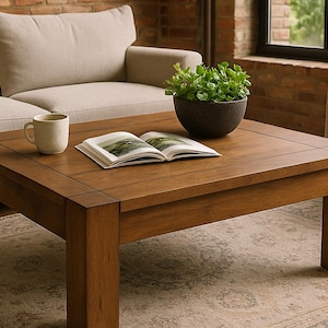 Tavolino da caffè rustico in legno massello / Tavolo quadrato in noce scuro / Mobili in legno fatti a mano