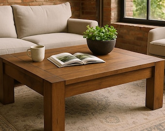 Rustikaler Couchtisch PDF Plan | Quadratischer Holztisch DIY | Design-Anleitung für Dunkle Walnuss