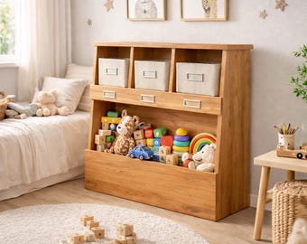 Pojemnik na zabawki dla dzieci z przegródkami | Plany stolarskie DIY (PDF)