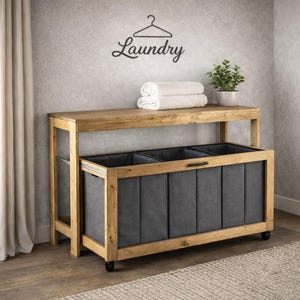 Rustic Pull Out Laundry Station Plans | Rolling Sorting Cart | Beginner Woodworking Plan