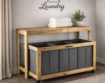 Planos de estación de lavandería extraíble rústica / Carro de clasificación con ruedas / Plano de carpintería para principiantes