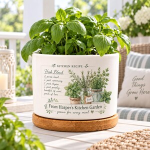 Maceta personalizada para hierbas aromáticas, maceta con nombre personalizado para jardín de hierbas, regalo para jardín de cocina, maceta para albahaca, regalo para jardineros, regalo de inauguración de casa