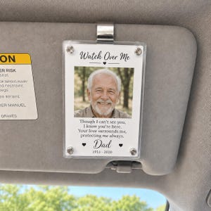 Clip personnalisé pour pare-soleil de voiture commémorative, cadeau commémoratif photo de papa personnalisé, cadeau perte de sympathie du père, breloque pour voiture In Loving Memory