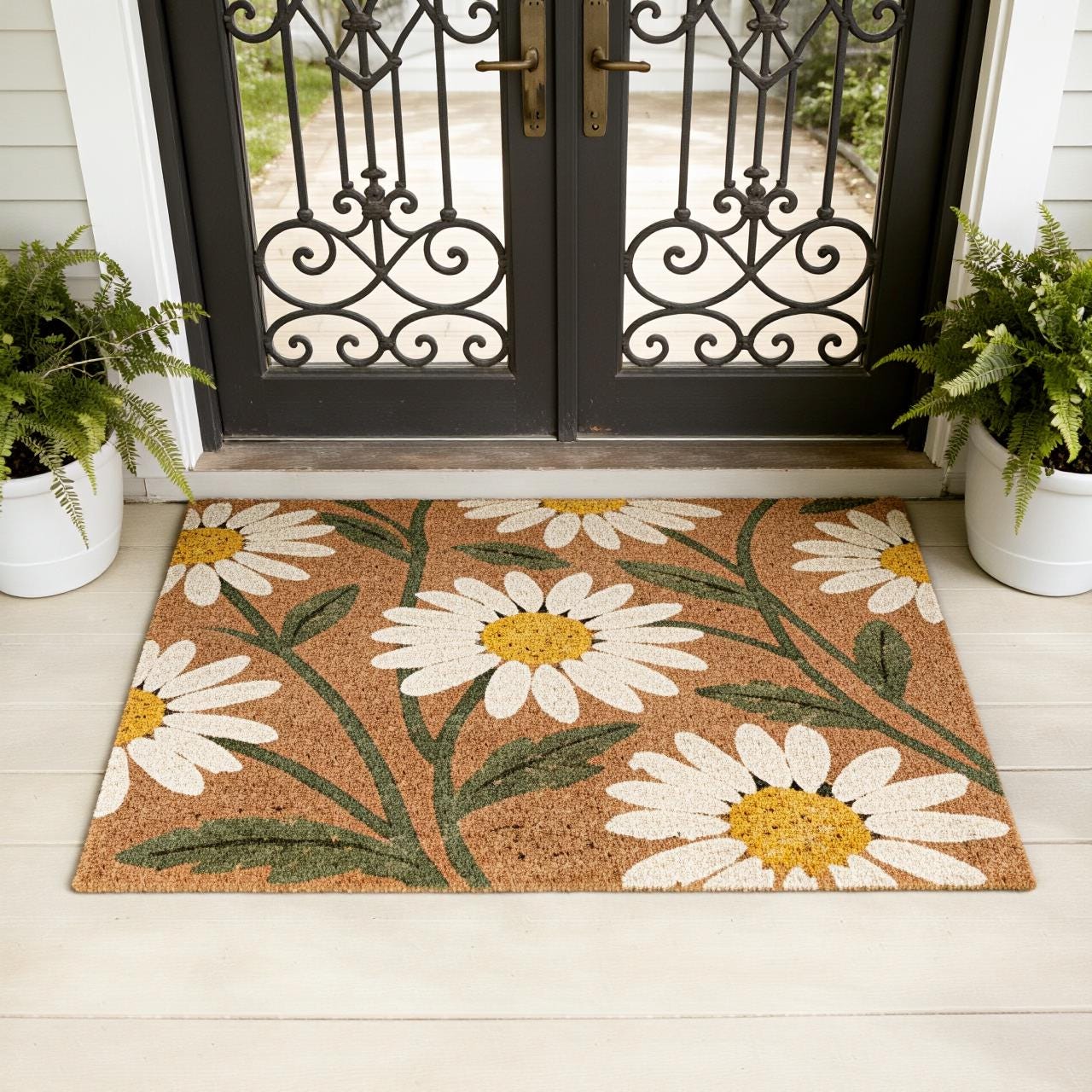 Daisy Flower Doormat Floral Welcome Mat,monstera Leaf Outdoor Rug