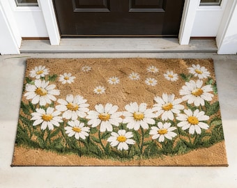 Zerbino "Margherite Prato", Zerbino di benvenuto con fiori selvatici, Zerbino floreale in stile cottagecore, Decorazione primaverile/estiva per la porta d'ingresso, Tappeto da giardino per l'ingresso, Regalo di inaugurazione della casa