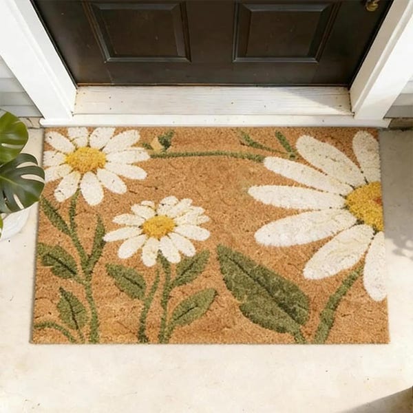 Daisy Floral Doormat, Spring Summer Welcome Mat,Cottagecore Flower Door Mat,Minimalist Botanical Doormat,Farmhouse Entryway Rug,Housewarming