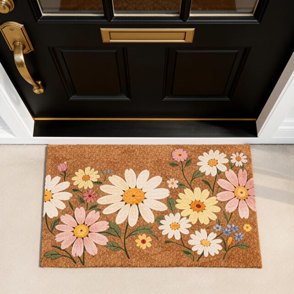 Wildflower Doormat,Boho Floral Welcome Mat,Faux Coir Outdoor Rug,Spring Summer Porch Decor,Colorful Daisy Front Door Mat,New Home Gift