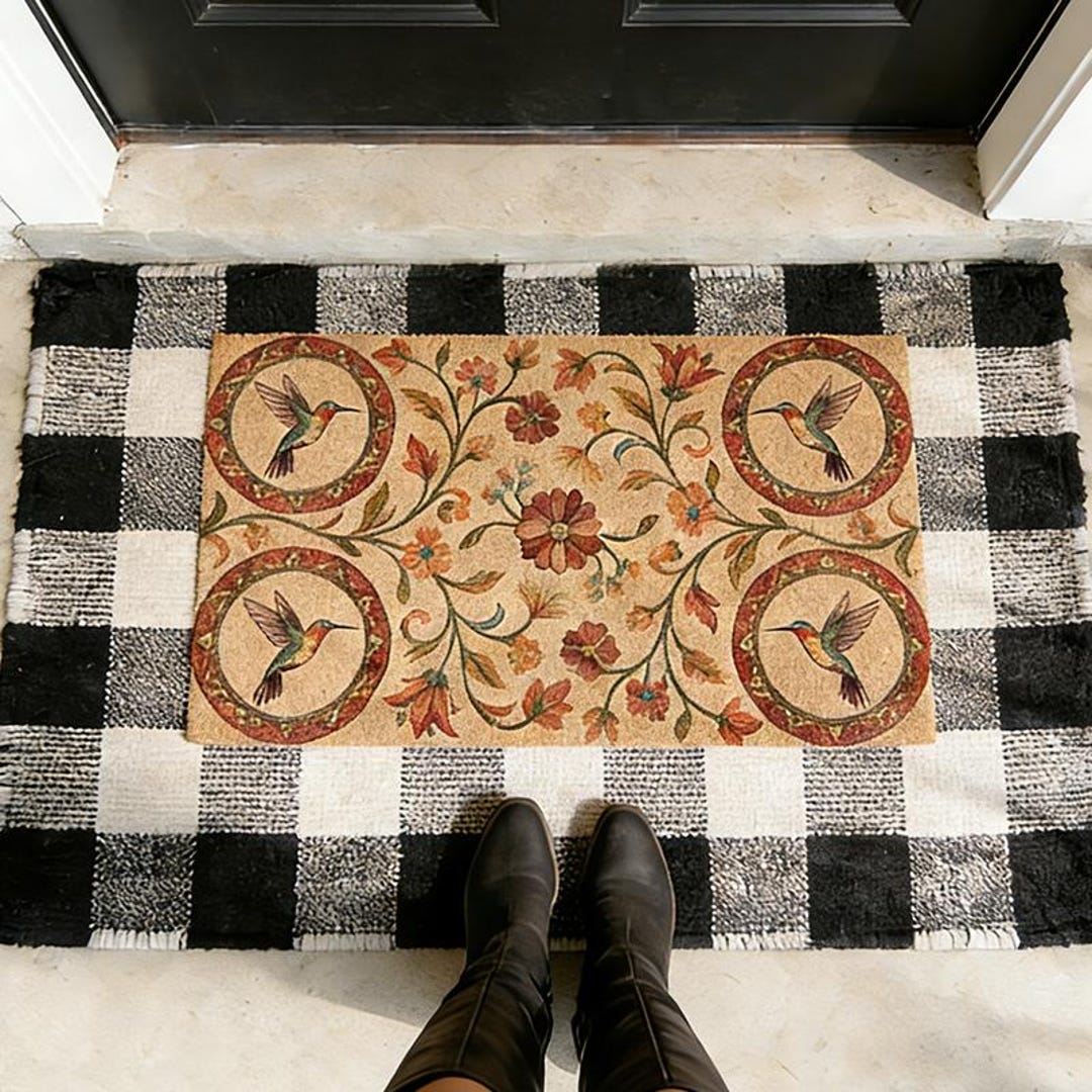 Hummingbird Welcome Mat Hummingbird Doormat, Floral Welcome Mat for Front Door, Vintage Bird ...