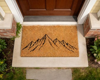 Paillasson montagne, tapis de bienvenue nature minimaliste, tapis d'entrée extérieur intérieur, décoration de cabine rustique, cadeau pour amoureux de l'aventure, tapis de véranda