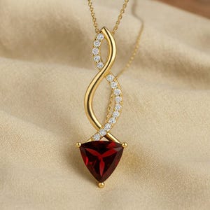 Ruby Necklace, Red Gemstone Pendant, Gold Plated 925 Sterling Silver Chain, Infinity Design, July Birthstone Gift