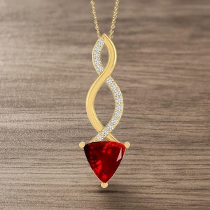 Natural Garnet Necklace, Red Gemstone Pendant, Gold Plated 925 Sterling Silver Chain, Infinity Design, January Birthstone Gift