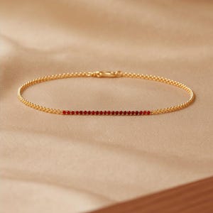 Natural Ruby Bracelet, Ruby Tennis Bracelet, 18kt Gold Plated 925 Silver, Minimal Gemstone Bracelet, Red Ruby Jewelry