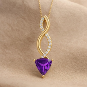 Amethyst Necklace, Purple Gemstone Pendant, Gold Plated 925 Sterling Silver Chain, Infinity Design, February Birthstone Gift