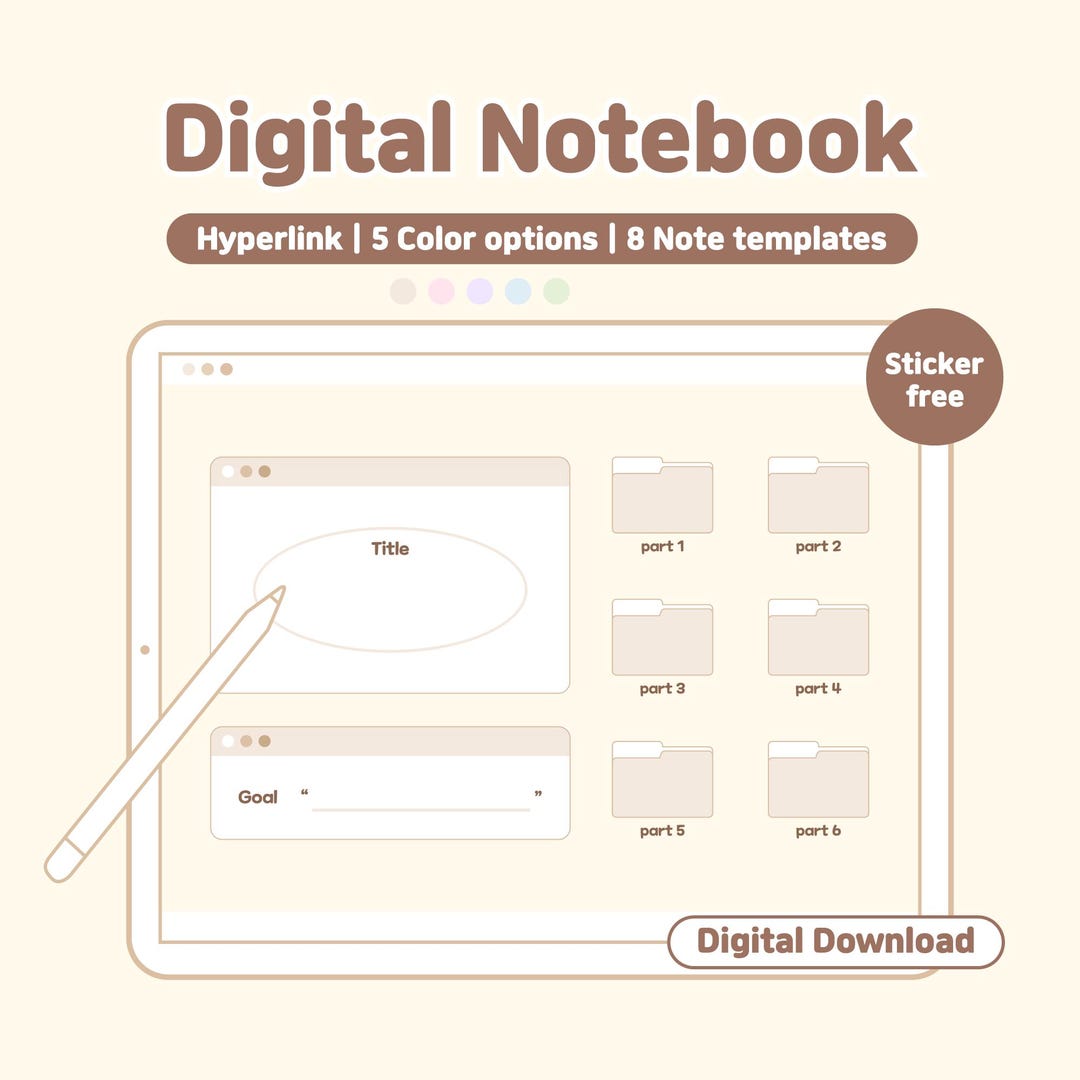 Digital Notebook PDF | 5 Soft Colors | Hyperlinked | Dot, Line, Grid ...