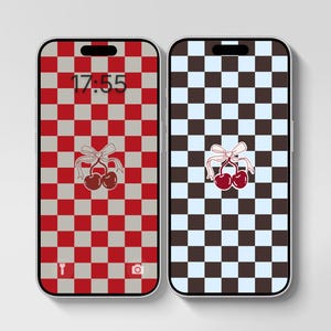 Preppy Wallpaper for Phone, cherry checkered background, 12 different colors, digital download