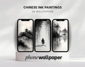 Chinese Phone Wallpaper Pack: 15 sumi-e ink painting images for iPhone and Android (Digital download)