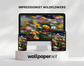 Impressionist flowers screen wallpaper Set - Phone iPad Macbook and Desktop - 4k digital background