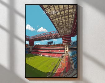San Siro Stadium Art Print | Milan Football Poster | Minimalist Wall Art | Modern Sports Home Decor | Gift for AC Milan & Inter Fans