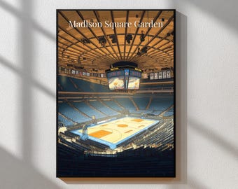 Impresión del estadio de los New York Knicks / Póster ilustrado del Madison Square Garden / Arte mural de baloncesto de la NBA / Decoración deportiva / Regalo de los Knicks