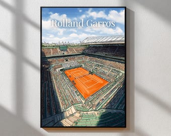 Roland Garros Tennis Court Print | French Open Illustrated Poster | Clay Court Tennis Wall Art