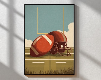 Vintage American Football Poster | Retro Sports Wall Art | Mid-Century helmet Illustration | Retro Color Palette | Classic Typography Decor