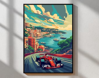 Monaco Grand Prix Poster | F1 Racing Wall Art Print | Formula 1 Car Illustration | Monte Carlo Motorsport Decor | Retro Racing Artwork Gift