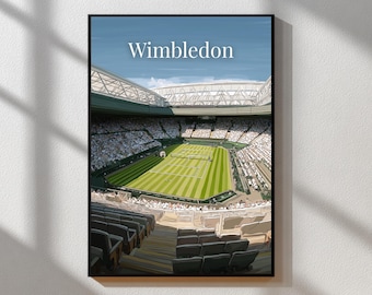 Impresión de la cancha de tenis de Wimbledon / Póster ilustrado de la cancha central / Arte mural deportivo minimalista / Obra de arte del Grand Slam