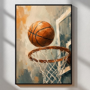 Stampa artistica da parete a tema basket / Tela dipinta a tema basket / Decorazione per stanza sportiva / Opera d'arte sportiva moderna / Poster per "man cave" / Poster di basket