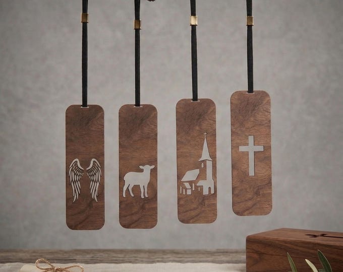 Wooden Book Band Bookmark - Sacred Symbols Laser Cut Birch - Handmade UK Gift