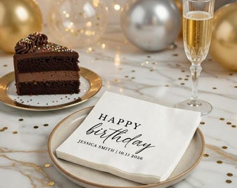 Custom Happy Birthday Napkins, Personalized Birthday Name Napkins, Custom Age Napkins, Party Napkins, Cake Table Napkins, Gift Napkins