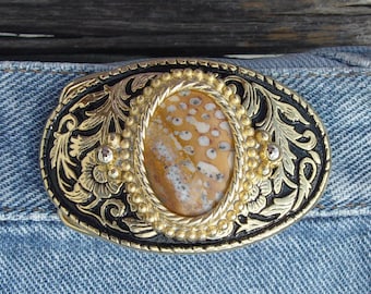 Western Style Belt Buckle with Fawn Stone Cabochon
