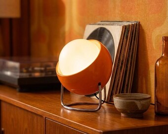 Space Age Orange Globe Table Lamp Mid-Century Modern Nordic Desk Light, Retro Glass Night Lamp for Bedroom & Vintage Home Decor