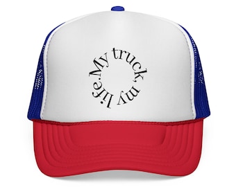 My truck, my life circle-script Truckerpet | Retro rood wit blauw gaas