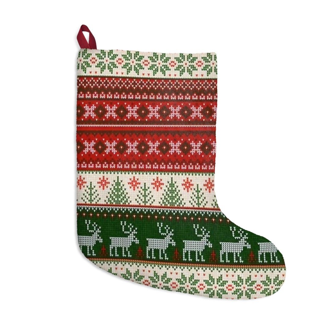 Fair Isle Reindeer Pattern Christmas Stocking | Holiday Knit Print ...