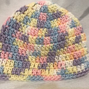Hand Crocheted Pastel Multi Colored Baby Beanie
