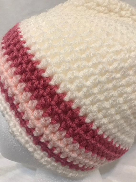 Hand Crocheted Hat in Soft White With Pink & Magenta Colored  display picture 3
