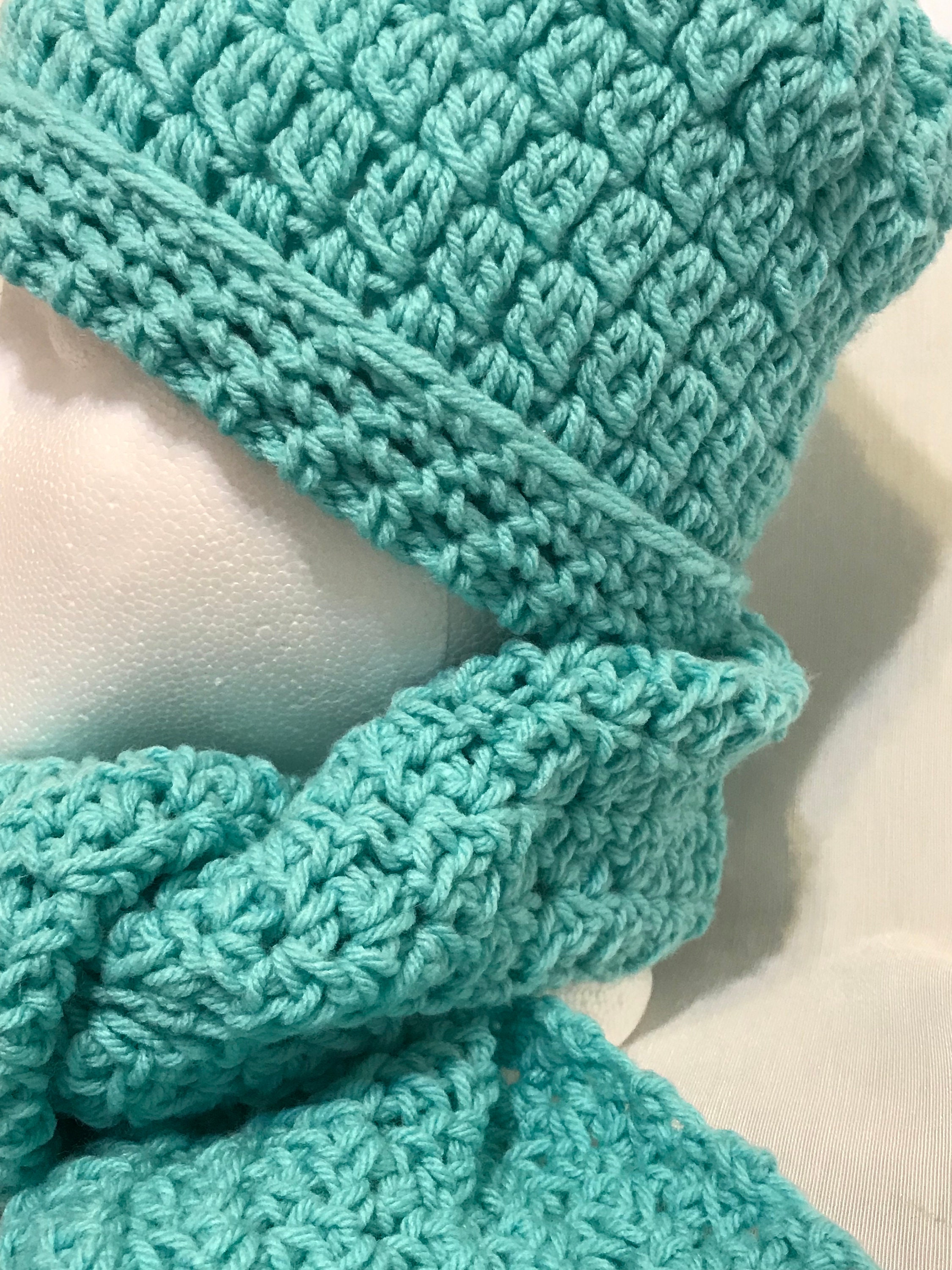 Crocheted Hat and Scarf Set in Turquoise Blue - Etsy