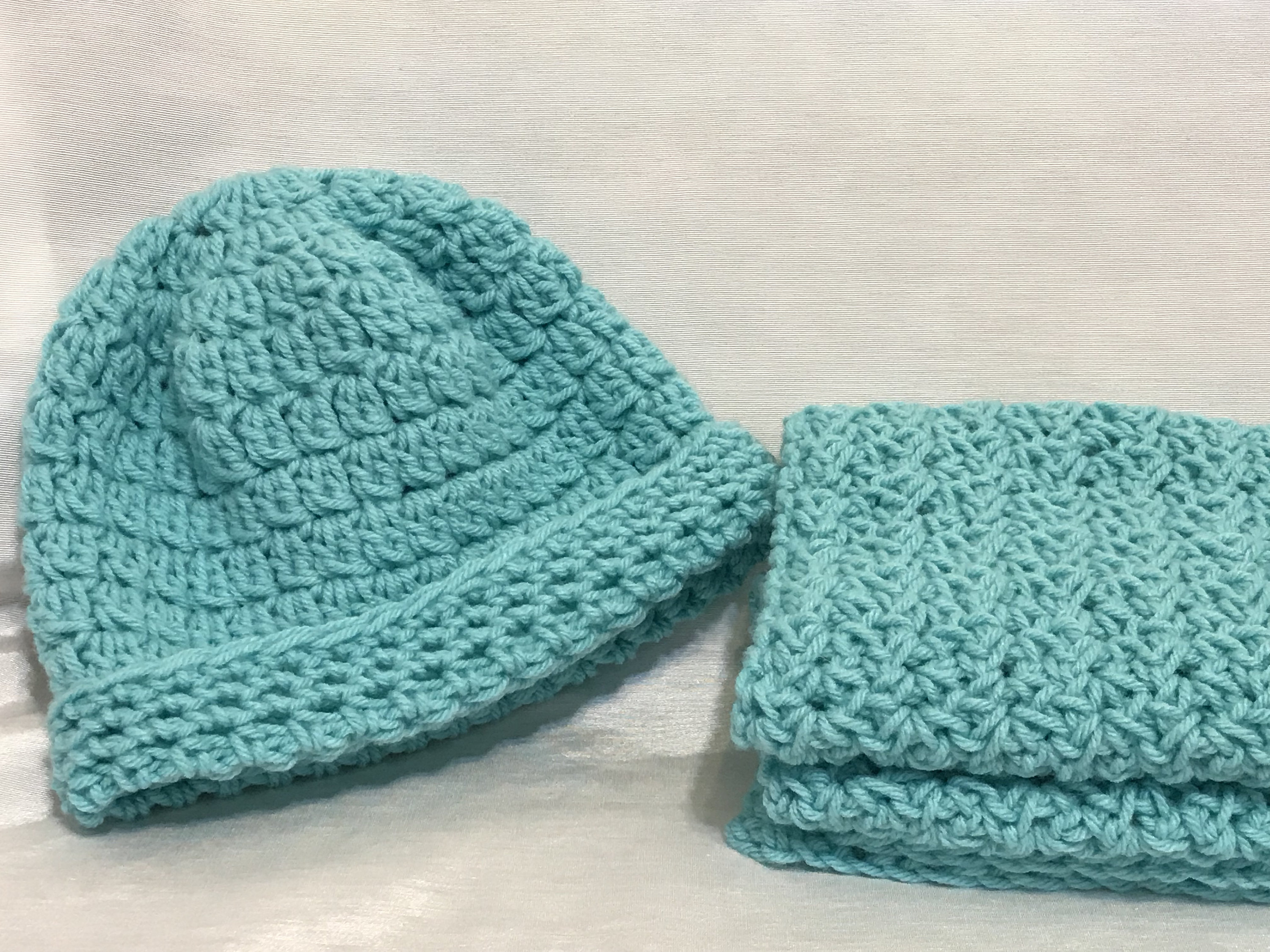 Winter hat and scarf set handmade crochet by me gray turquoise sea foam green303 Mermaid Hat, Mitten, & Scarf Set – Fin Fun Mermaid main image 2
