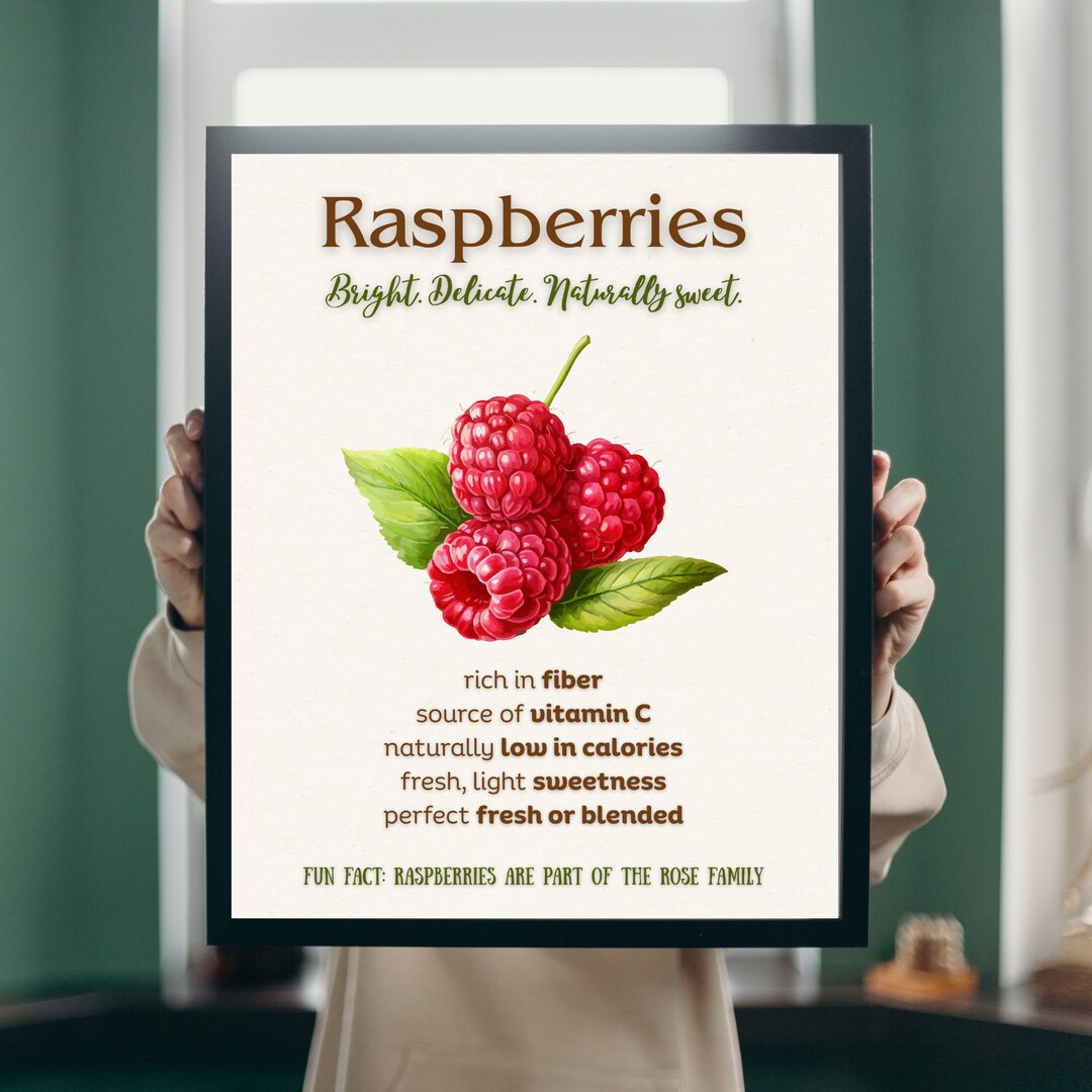 Raspberry Poster Printable Wall Art | Fruit Educational Print | Kitchen ...