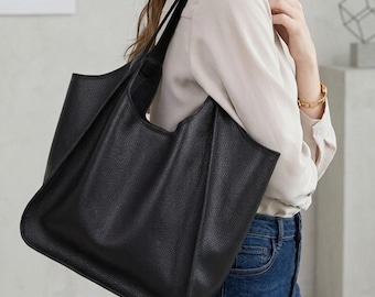 Borsa tote minimalista in pelle da donna, borsa a tracolla capiente, borsa da lavoro di lusso in pelle martellata, classica borsa a spalla per tutti i giorni, regalo per lei