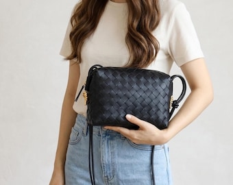 Borsa in vera pelle intrecciata, borsa intrecciata a mano, borsa da ascella da donna, borsa con nodo intrecciato, borsa da sera, borsa a tracolla di lusso fatta a mano